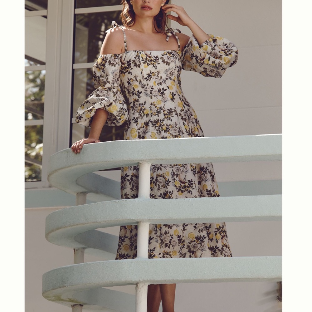🍋 AQUA BLU Australia Clementine Greta Off-The-Shoulder Dress NEW Anthropologie